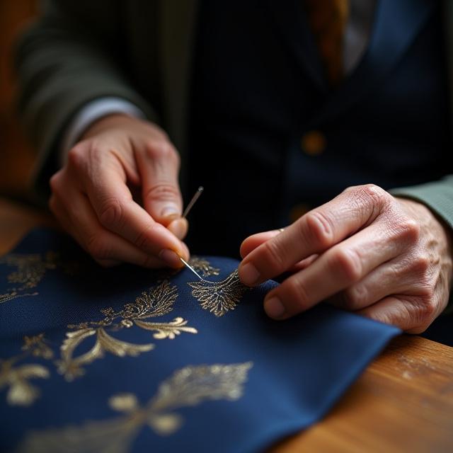 Mani sartoriali che lavorano la seta